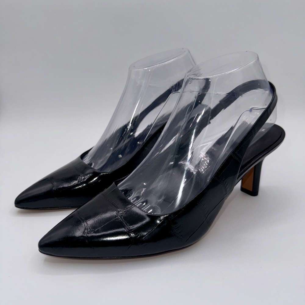 Vince. Patrice Pumps Women's Size 7.5 Crocodile Embossed Black Leather - Picture 9 of 13